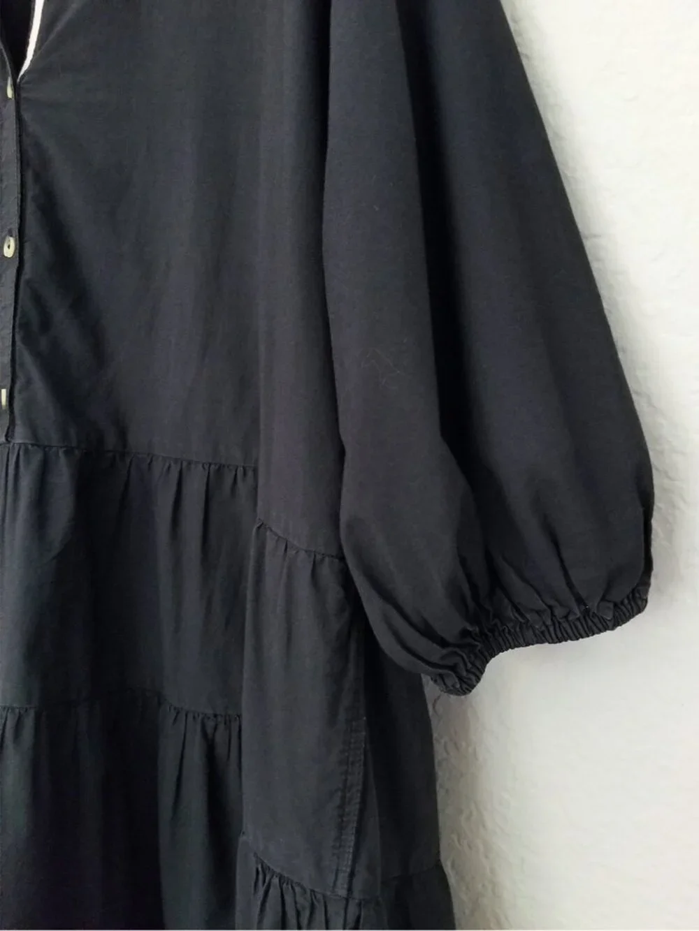 Free People Black Misha Mini Dress Size M Poplin 100% Cotton Tiered Babydoll